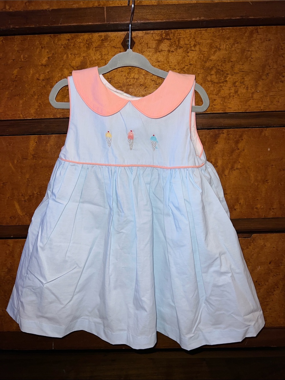 BNWT The Oaks Apparel Light Blue Dress with Ice Cream Embroidery